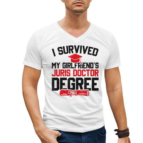 I Survived My Girlfriend's Juris Doctor Degree Graduation Men's V-Neck T-Shirt - Best Gift Smart
