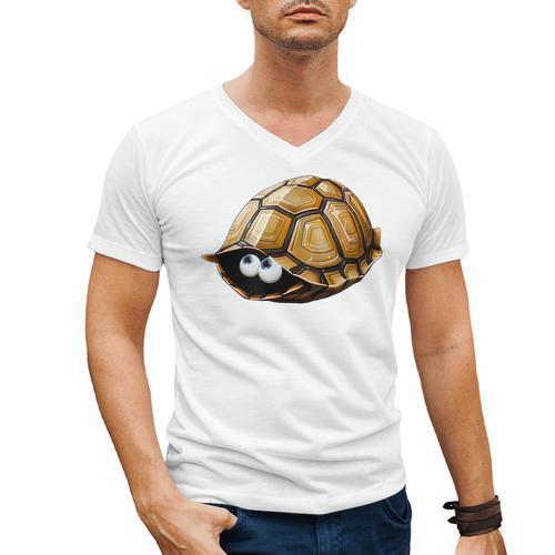 Timid Turtle Cute Introvert Misanthropic Antisocial Men's V-Neck T-Shirt - Raresse