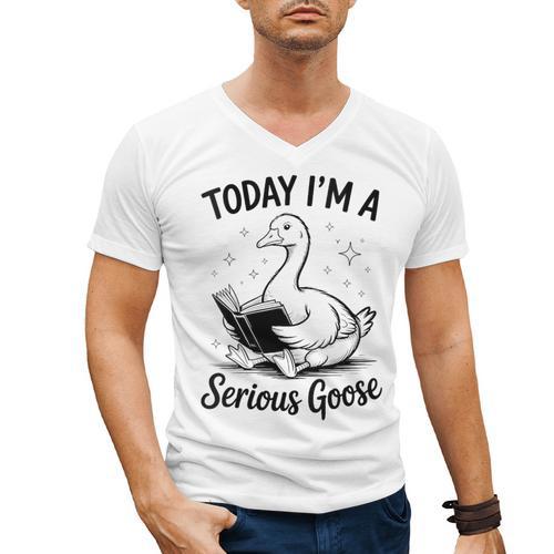 Today I'm A Serious Goose Animal Reading Book Lovers Men's V-Neck T-Shirt - Bookorys DE