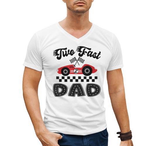 Two Fast Dad Of The Birthday Boy Racing Car Family Men's V-Neck T-Shirt - Father's Day Fun