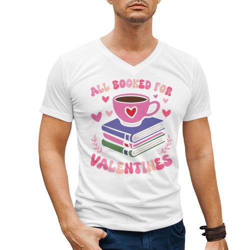 Valentines All Booked For Valentines Book Lovers Teacher Kid Premium Men's V-Neck T-Shirt - Bookorys