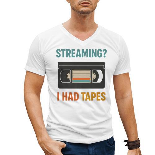 VHS Cassette Tape Retro 80s 90s Nostalgia Premium Men's V-Neck T-Shirt - Figerry