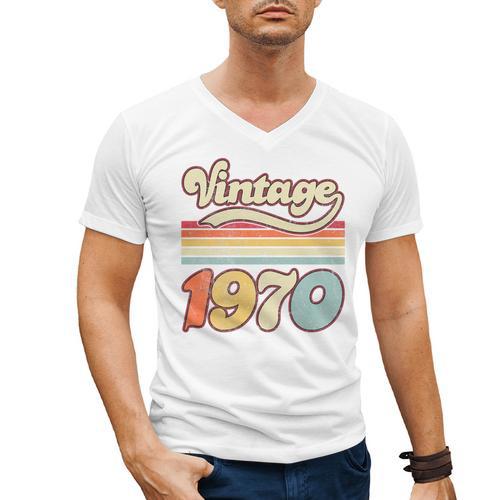 Vintage 1970 Birthday Retro Style 70's Born Nostalgia Outfit Premium Tri-Blend Men's V-Neck T-Shirt - Figerry