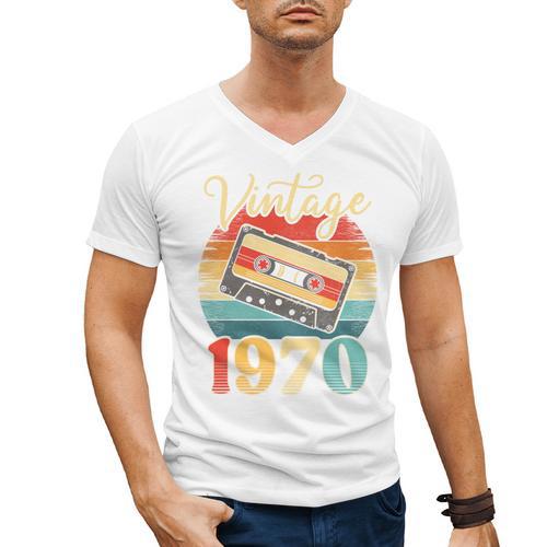 Vintage 1970 Retro Cassette Tape 70s Born Nostalgia Birthday Men's V-Neck T-Shirt - Figerry