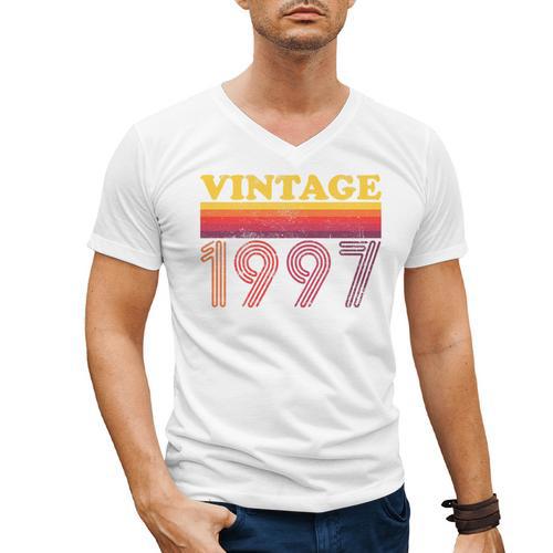 Vintage 1997 Retro Style 90's Born Nostalgia Vibes Birthday Premium Tri-Blend Men's V-Neck T-Shirt - Figerry