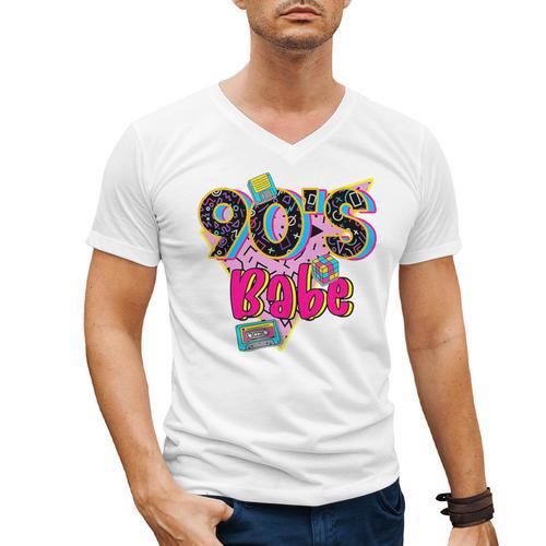 Vintage 90's Babe Party Back To 90s Cassette Nostalgia Premium Tri-Blend Men's V-Neck T-Shirt - Figerry