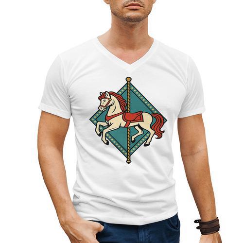 Vintage Carousel Horse Merry Go Round Nostalgia Art Premium Men's V-Neck T-Shirt - Figerry