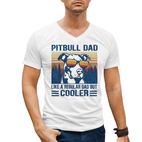 Vintage Pitbull Dad Like A Regular Dad But Cooler Men's V-Neck T-Shirt - Father's Day Fun