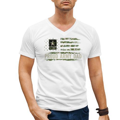 Vintage Proud Army Dad Camo American Flag Veteran Men's V-Neck T-Shirt - Father's Day Fun