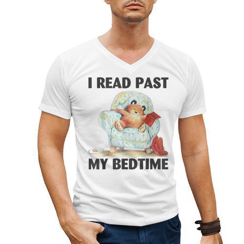 Vintage I Read Past My Bedtime Cute Sleeping Bear Book Lover Men's V-Neck T-Shirt - Bookorys