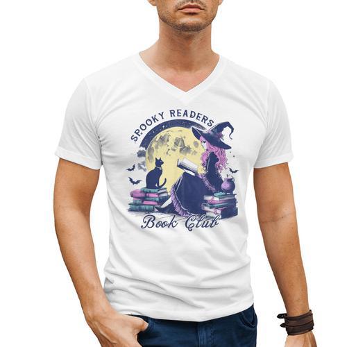 Vintage Sexy Witch Spooky Readers Book Lover Club Halloween Men's V-Neck T-Shirt - Bookorys