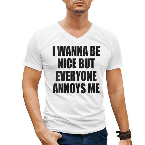 I Wanna Be Nice But Everyone Annoys Me Introvert Men's V-Neck T-Shirt - Raresse