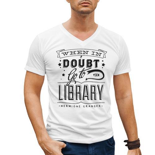 When In Doubt Go To The Library Teacher Vintage Book Lovers Men's V-Neck T-Shirt - Bookorys