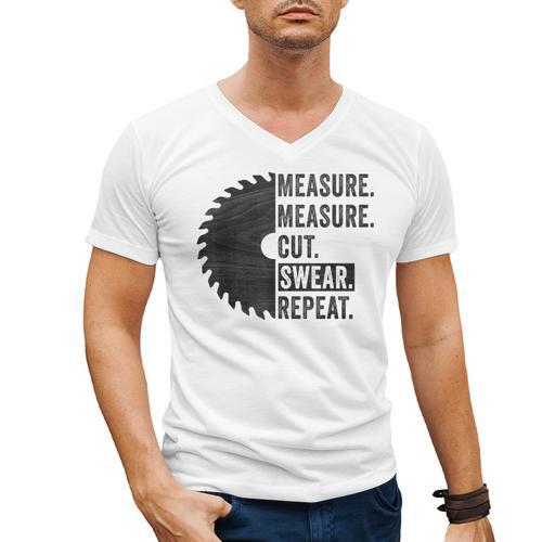 Woodworking Dad Measure Cut Swear Handyman Fathers Day Men's V-Neck T-Shirt - Father's Day Fun