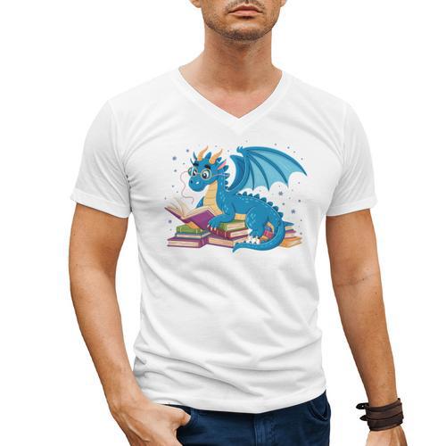 In A World Full Of Bookworms Be A Book Dragon Men's V-Neck T-Shirt - Bookorys