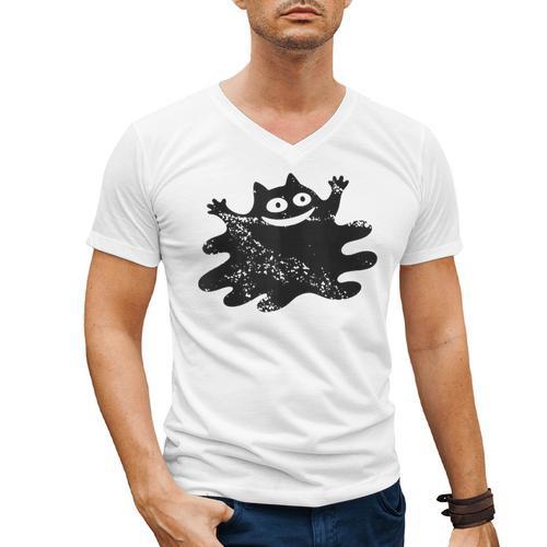Yk2 Grunge Scary Cat With Tail Tomboy 90s Nostalgia Indie Men's V-Neck T-Shirt - Figerry