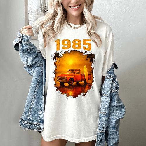 1985 Vintage Sunset Surf Truck Retro Beach Nostalgia Women's Comfort Colors T-Shirt - Figerry