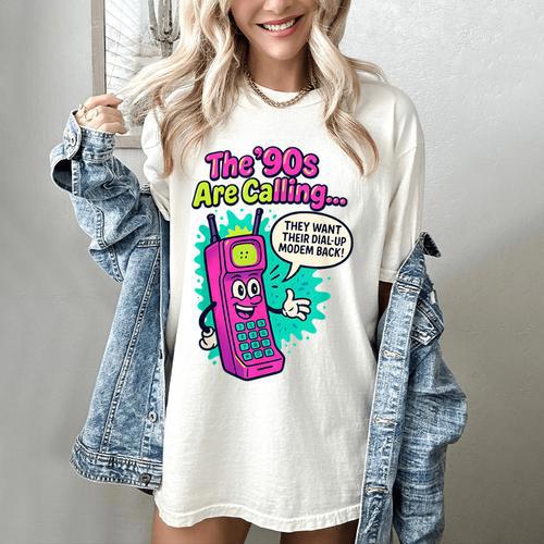 The 90s Are Calling Retro 90s Kid Nostalgia Gag Meme Women's Comfort Colors T-Shirt - Figerry
