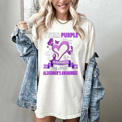 Alzheimer's Awareness I Wear Purple In Memory Of My Aunt Women's Comfort Colors T-Shirt - Easessy