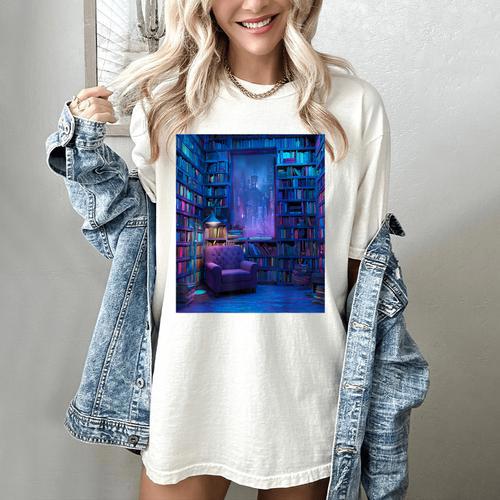 Book Library Bookshelf Armchair Window Pattern Print Women's Comfort Colors T-Shirt - Bookorys CA