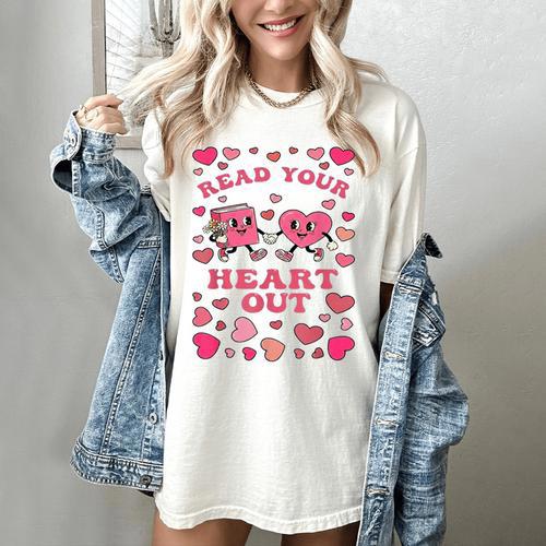 Book Lover Read Your Heart Out Teacher Valentines Women's Comfort Colors T-Shirt - Bookorys AU