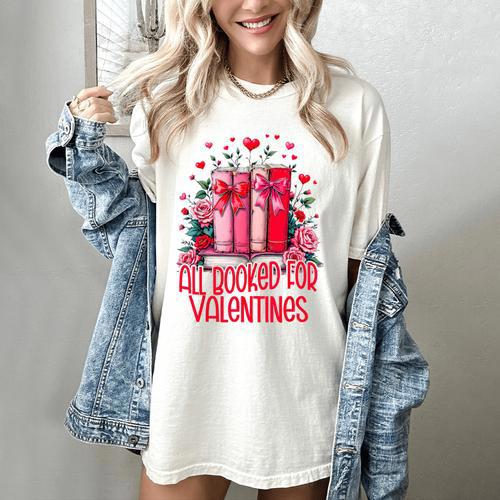All Booked For Valentines Book Lovers Teacher Valentines Women's Comfort Colors T-Shirt - Bookorys