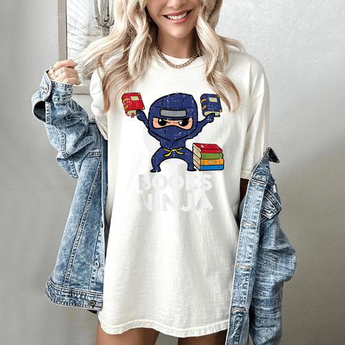 Books Ninja Read Reading Librarian Book Toddler Boys Kids Women's Comfort Colors T-Shirt - Bookorys
