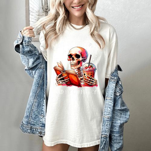 I Like My Books Spicy And My Coffee Icy Skeleton Women's Comfort Colors T-Shirt - Bookorys