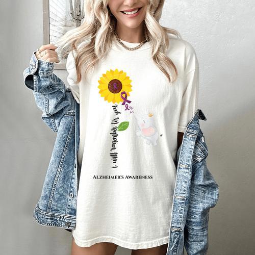 Caring Memory Elephant Sunflower Alzheimer Women's Comfort Colors T-Shirt - Easessy