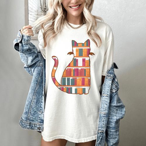 Cats Reading Books Librarian Library Readers Women's Comfort Colors T-Shirt - Bookorys DE