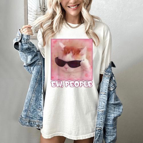 Cool Cat Meme Ew People Anti Social Introvert Cute Cat Women's Comfort Colors T-Shirt - Raresse