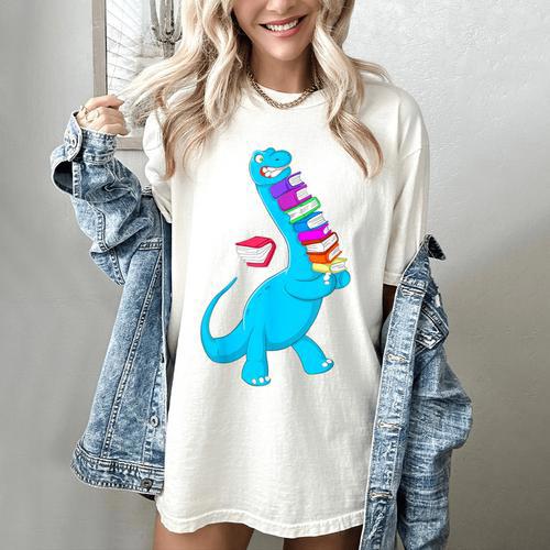 Cool Dinosaur Books Art For Men Women Libarian Book Lover Women's Comfort Colors T-Shirt - Bookorys DE