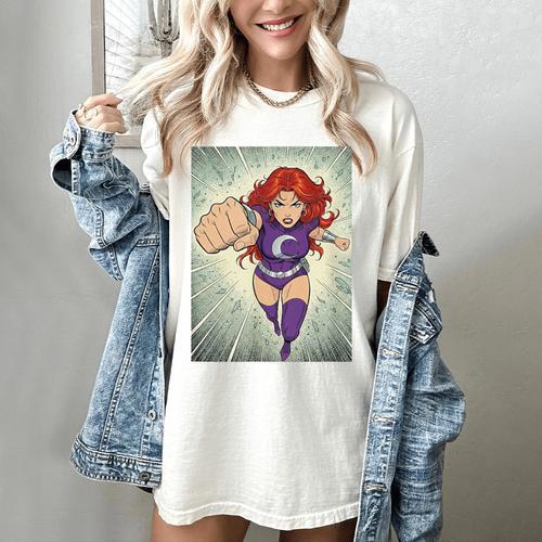 The Crimson Crescent 90s Retro Comic Book Superheroine Art Women's Comfort Colors T-Shirt - Bookorys