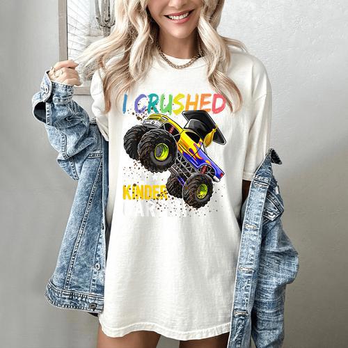 I Crushed Kindergarten Monster Truck Graduation Boys Small Women's Comfort Colors T-Shirt - Best Gift Smart