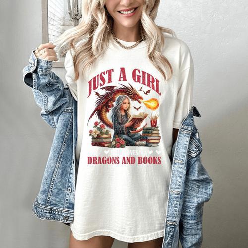 Dragon Just A Girl Who Loves Dragons And Books Women's Comfort Colors T-Shirt - Bookorys