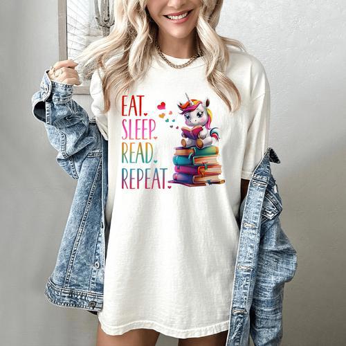 Eat Sleep Read Repeat Unicorn Read Book Reading Lovers Kids Women's Comfort Colors T-Shirt - Bookorys