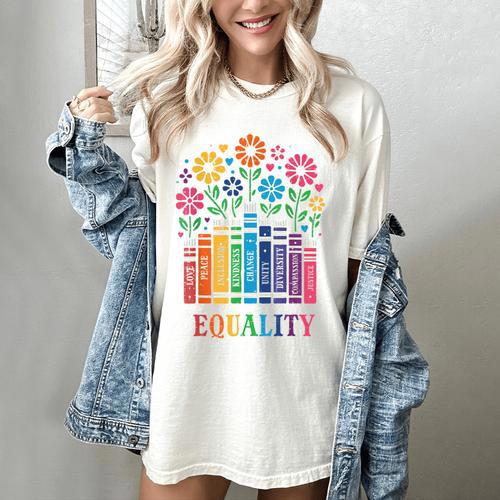 Equality Love Peace Compassion Books Protest Women Girls Kid Women's Comfort Colors T-Shirt - Bookorys DE