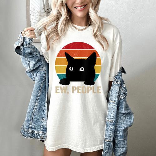 Ew People Introvert Cat Lover Cat Lady Vintage Women's Comfort Colors T-Shirt - Raresse