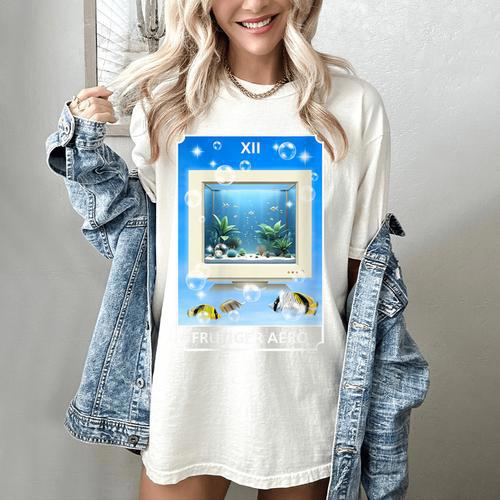 Frutiger Aero Aesthetic Tech Computer Aquarium Tarot Card Women's Comfort Colors T-Shirt - Figerry