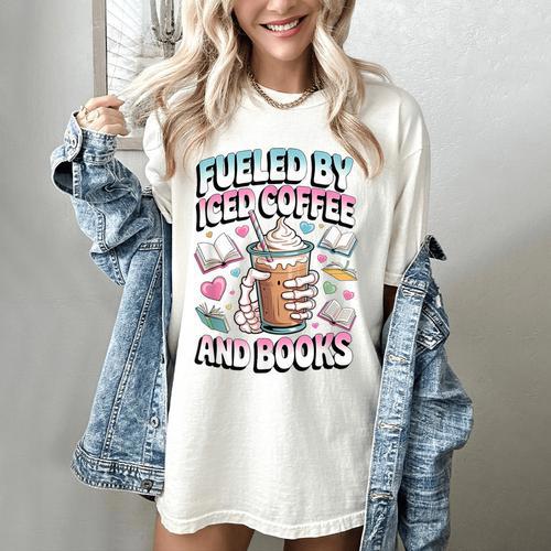 Fueled By Iced Coffee And Books Book Lover Retro Women's Comfort Colors T-Shirt - Bookorys