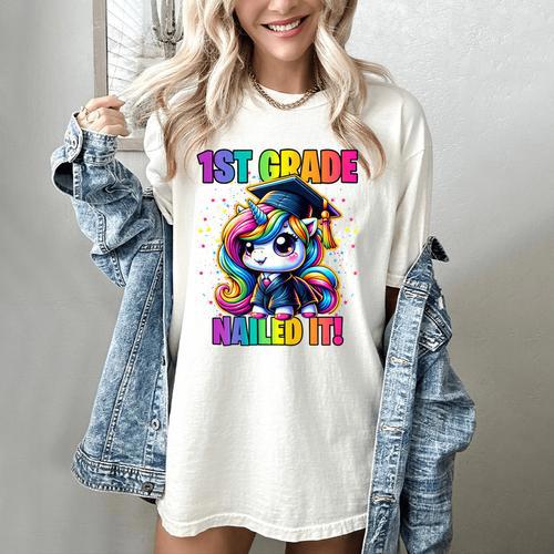 Graduation 1st Grade Unicorn Nailed It Girls Grad Magical Women's Comfort Colors T-Shirt - Best Gift Smart