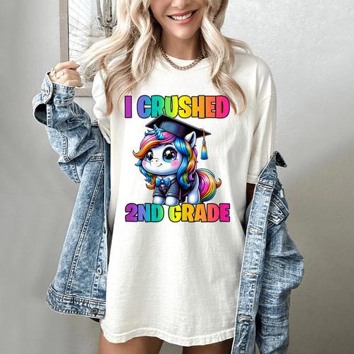 Graduation I Crushed 2nd Grade Unicorn Girls Grad Magical Women's Comfort Colors T-Shirt - Best Gift Smart