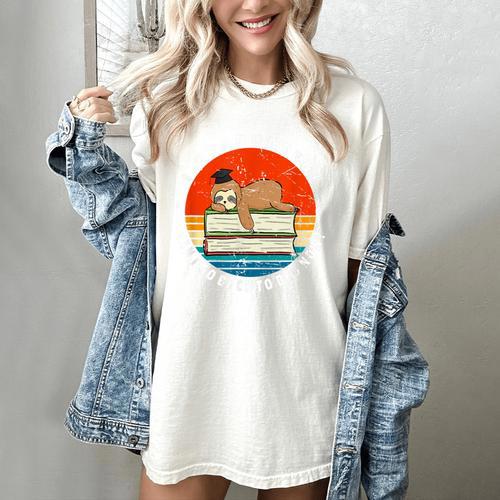 Graduation Sloth Can I Go Back To Bed Now Vintage Women's Comfort Colors T-Shirt - Best Gift Smart