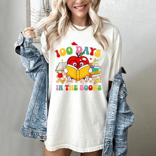 Groovy 100 Days In The Books Reading 100th Day Of School Women's Comfort Colors T-Shirt - Bookorys