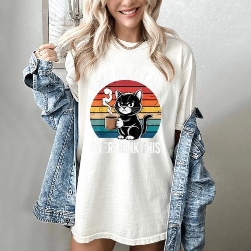 Hang On Let Me Overthink Cat Coffee Retro Introvert Women's Comfort Colors T-Shirt - Raresse