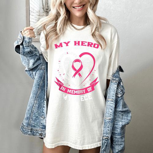 My Hero Is Now My Angel In Memory Of My Niece Breast Cancer Women's Comfort Colors T-Shirt - Easessy