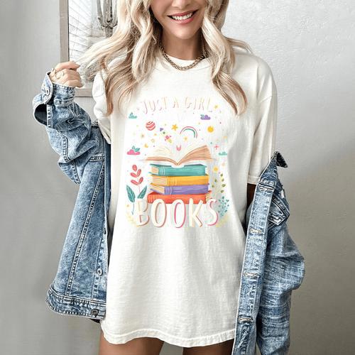 Just a Girl Who Loves Books Cute Book Lover Bookworm Women's Comfort Colors T-Shirt - Bookorys