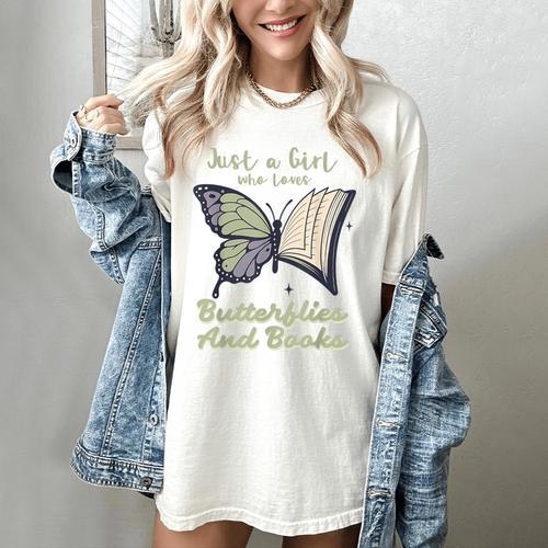 Just a Girl Who Loves Butterflies And Books Butterfly Women's Comfort Colors T-Shirt - Bookorys DE