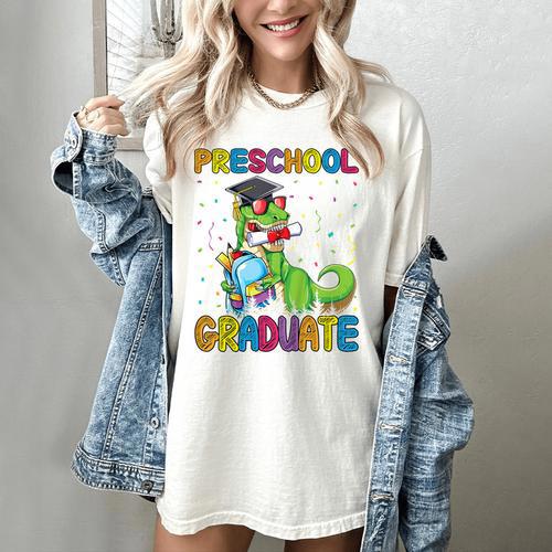Kids Preschool Graduate T-Rex Dinosaur Preschool Graduation Women's Comfort Colors T-Shirt - Best Gift Smart