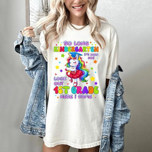 Kindergarten Graduation 2025 Graduate Girls Unicorn 1st Grad Women's Comfort Colors T-Shirt - Best Gift Smart